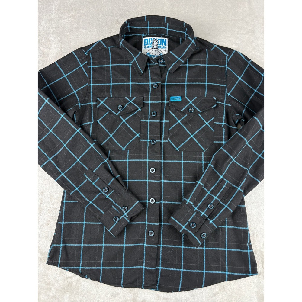 Dixxon Flannel Co Womens Medium Black Turquoise Plaid Long Sleeve Shirt